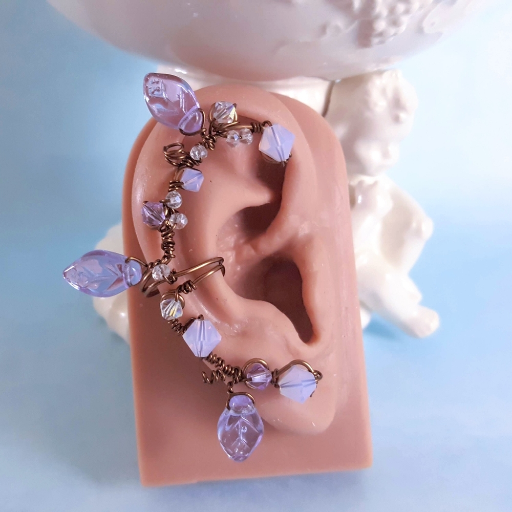 Wire Wrap Ear Cuff Alexandrite Violet Opal Gift